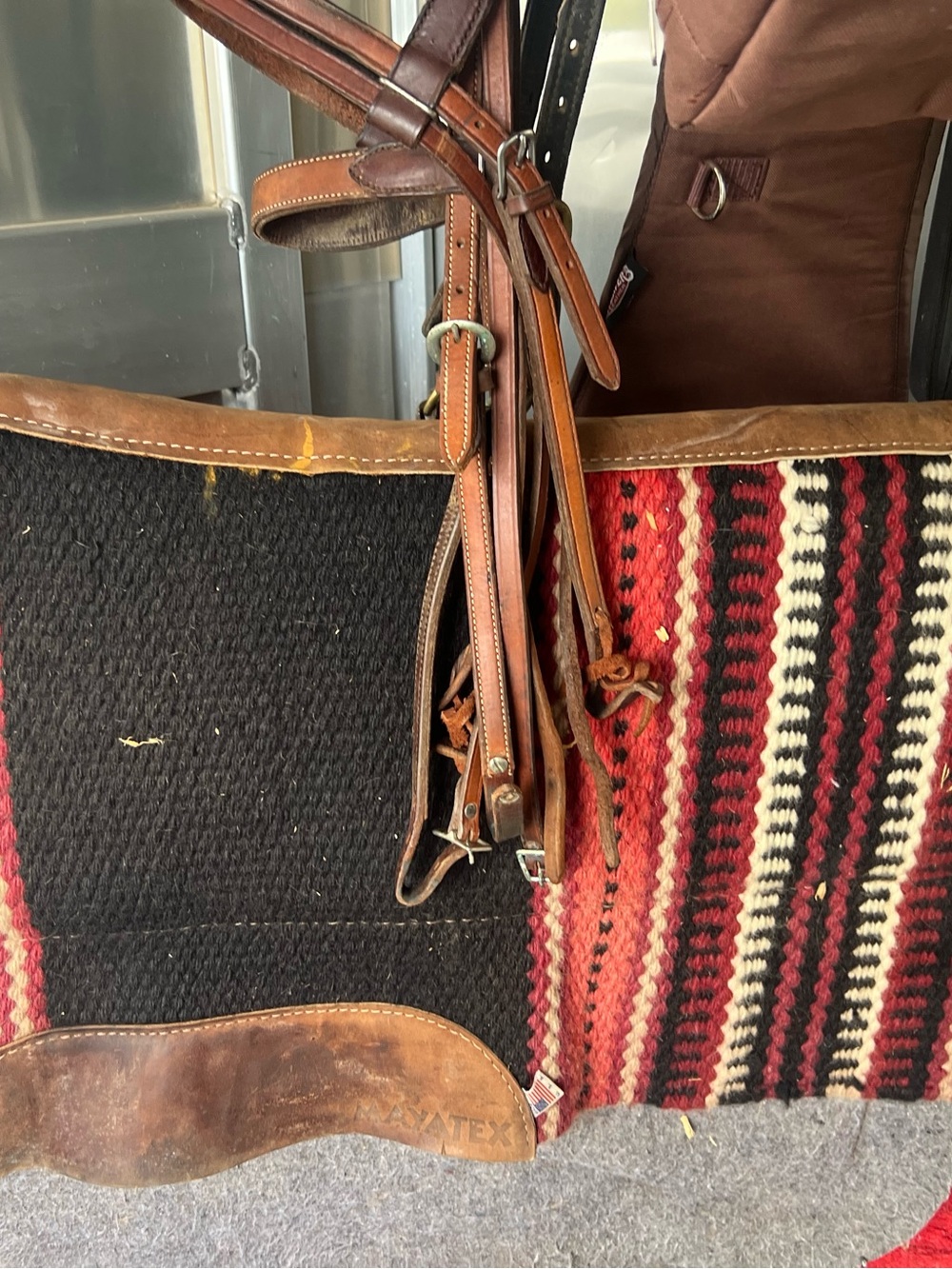 Mayatex Woven Saddle Pad with Red and Black Stripe Design